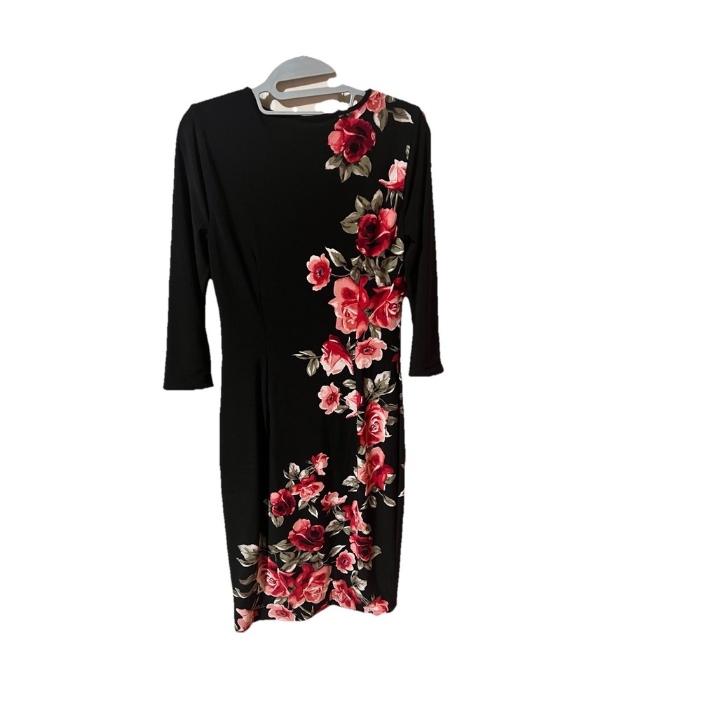 White House Black Market Rose Print Dress Size XS Chest 30 100% β polyester